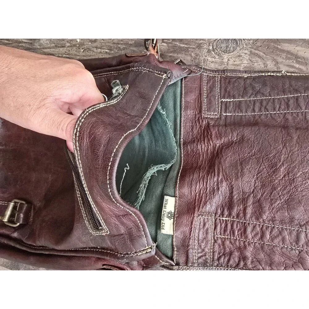 What Daisy Did Recycled Leather Messenger Bag Dark Brown Shoulder Crossbody Flaw